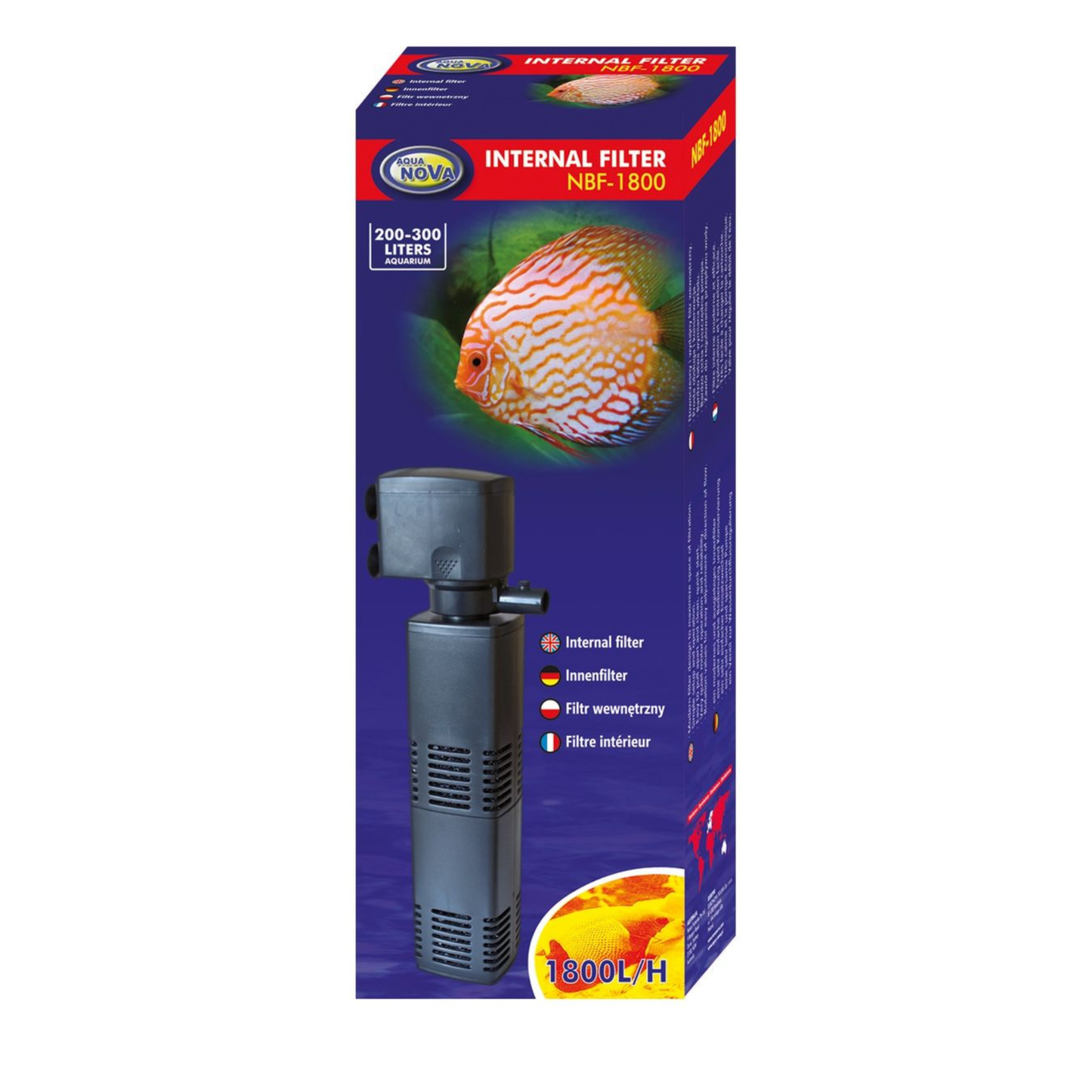 Aquanova NBF-1800 Aquarium Internal Filter 1,200l/h for aquariums up to 250 liters