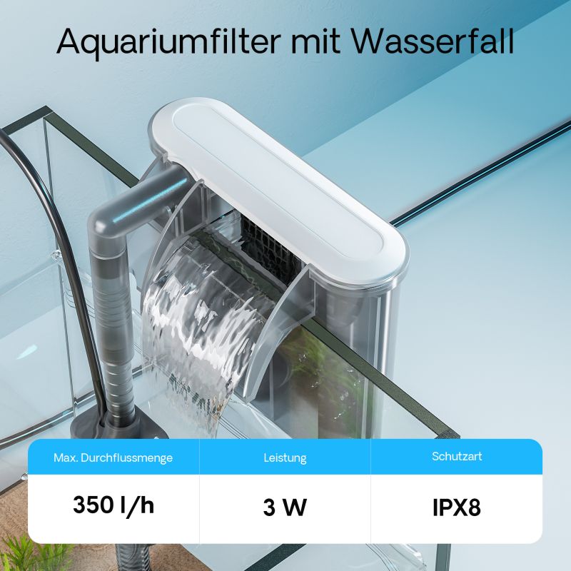 SunSun HBL-303 Filtre suspendu 350l/h pour aquariums jusqu'à 30l, avec masses filtrantes