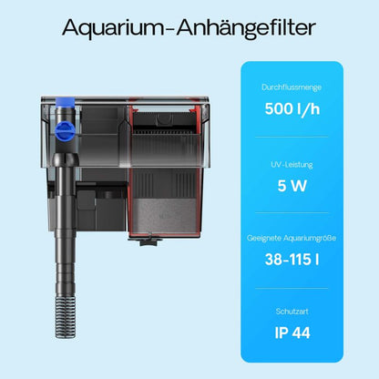 SunSun CBG-500 Filtre à suspendre avec UVC, 500 l/h, pour aquariums jusqu'à 115 litres